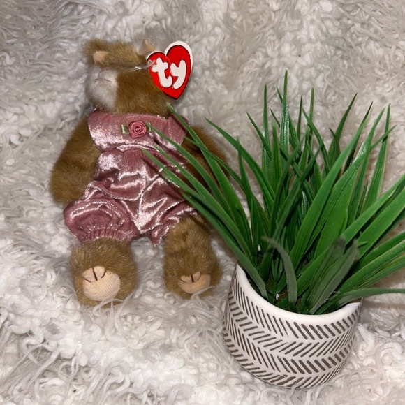 TY Attic Treasures Vintage 1993 POUNCER The Cat Pink Velvet Jumper Jointed HG003 - Picture 2 of 4